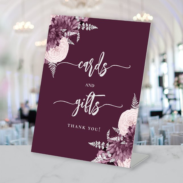 Chic Mauve Silver Floral Wedding Cards Gifts Sockelschild (Von Creator hochgeladen)