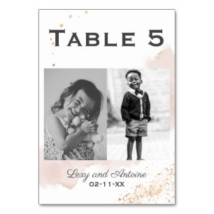 Chic Mauve Wash Gold Spritzer Hochzeitsfeier Foto Tischnummer