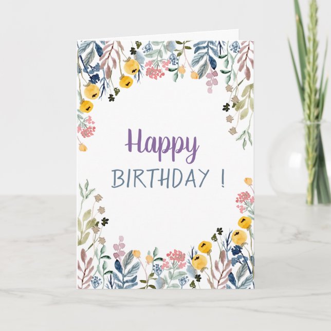 Chic Meadow Floral Geburtstag Karte (Vorderseite)
