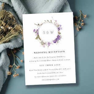 Chic Meadow Lilac Floral Wreath Wedding Reception Begleitkarte