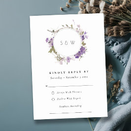 Chic Meadow Lilac Floral Wreath Wedding RSVP Karte