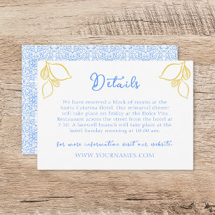 Chic Mediterranean Lemon Blue Tile Italian Wedding Begleitkarte