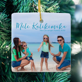 Chic Mele Kalikimaka Family Beach Foto Keramikornament