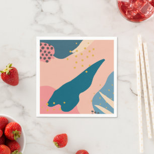 Chic Memphis Style Abstrakt Gold Pink und Aquamari Serviette