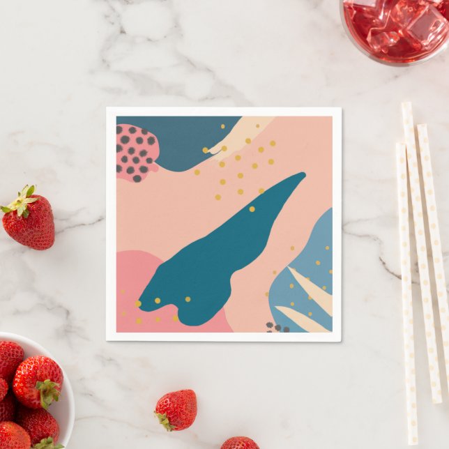 Chic Memphis Style Abstrakt Gold Pink und Aquamari Serviette (Beispiel)