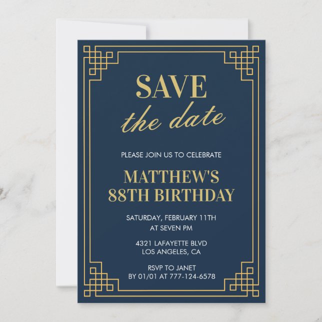 Chic Men Save the Date 88. Geburtstag Einladung (Vorderseite)