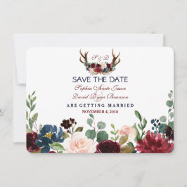 Chic Merlot Navy Blue Floral Antlers Save the Date