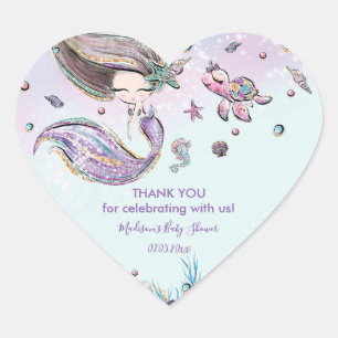 Chic Mermaid Birthday Baby Dusche Vielen Dank für  Herz-Aufkleber