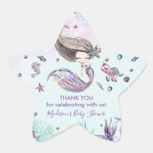 Chic Mermaid Birthday Baby Dusche Vielen Dank für  Stern-Aufkleber