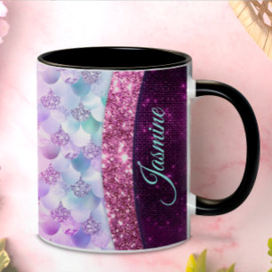 Chic mermaid rosa silberne Imitate Glitzer Monogra Kaffeetasse