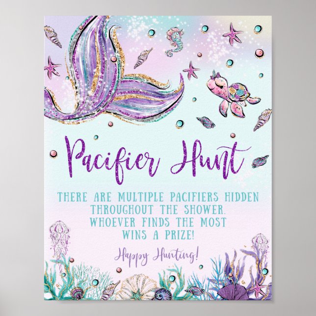 Chic Mermaid Schnuller Hunt Baby Showspiel-Zeichen Poster (Vorne)