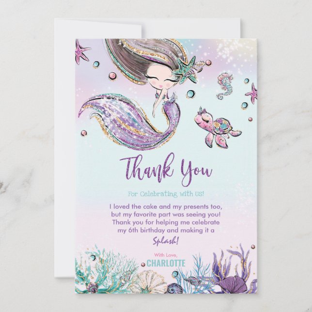 Chic Mermaid Under Sea Birthday Baby Shower Dankeskarte (Vorderseite)
