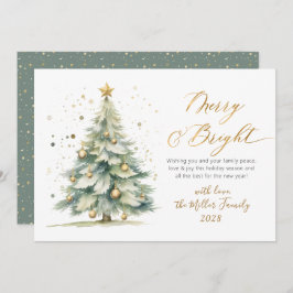 Chic Merry and Bright Gold Script Weihnachtsbaum Feiertagskarte