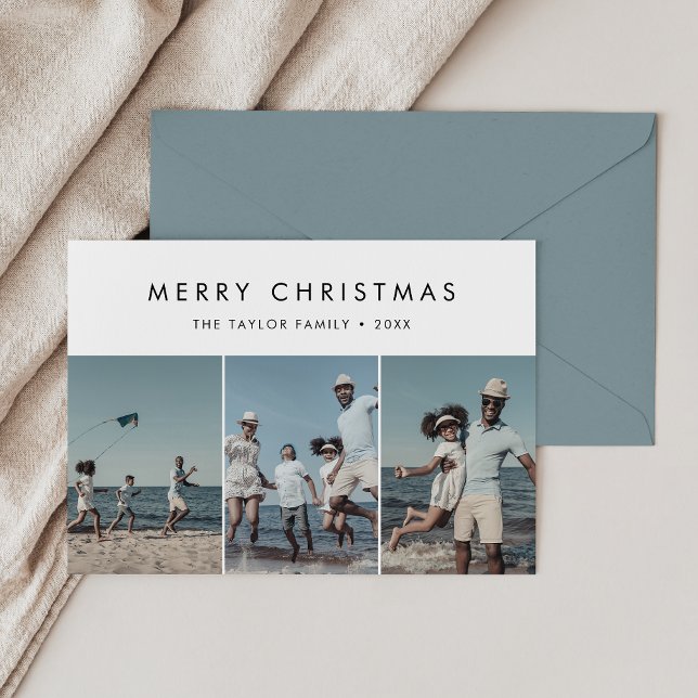 Chic Merry Christmas 3 Photo Feiertagskarte (Von Creator hochgeladen)
