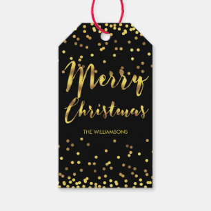 Chic Merry Christmas Gold Foil Confetti Black Geschenkanhänger