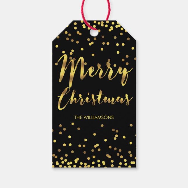 Chic Merry Christmas Gold Foil Confetti Black Geschenkanhänger (Vorderseite)
