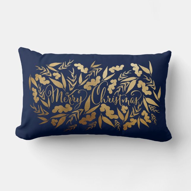 Chic Merry Christmas Gold Navy Blue Eucalyptus Lendenkissen (Vorderseite)