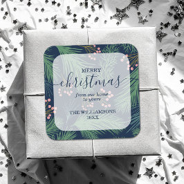 Chic Merry Christmas Navy Quadratischer Aufkleber