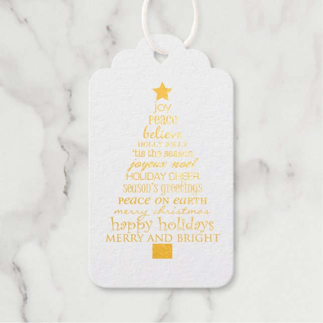 Chic Merry Christmas Tree Words Geschenkanhänger (Vorderseite)