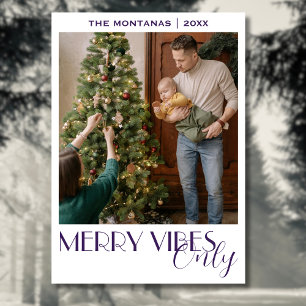 Chic Merry Vibes Only Family Foto Mitternacht Lila Feiertagskarte