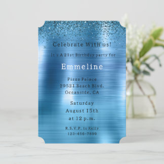 Chic Metallic Aqua Blue Glitzer Einladung