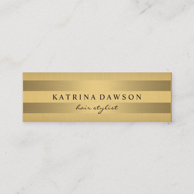 Chic Metallic Gold mit feinen Streifen Mini Visitenkarte (Vorderseite)