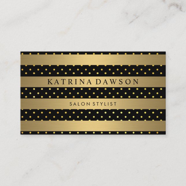 Chic Metallic Gold Streifen mit Polka Docks Visitenkarte (Vorderseite)