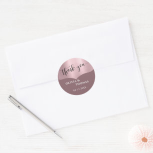 Chic Metallic Rose Gold Script Wedding Vielen Dank Runder Aufkleber