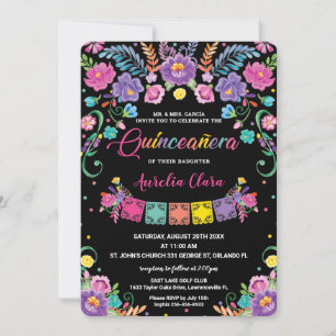 Chic Mexican Floral Quinceañera 15 Anos Geburtstag Einladung