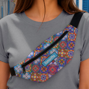 Chic mexikanische Talavera blaue violette Fliesen  Bauchtasche