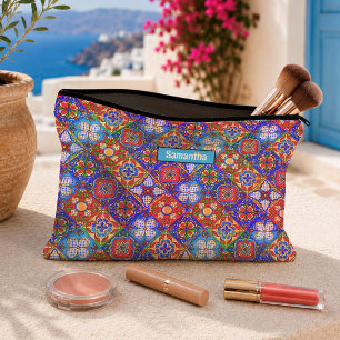 Chic mexikanische Talavera blaue violette Fliesen  Zubehörtasche