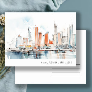 Chic Miami Florida Skyline Aquarell Reise Postkarte