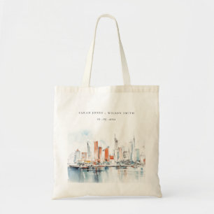 Chic Miami Florida Skyline Watercolor Wedding Tragetasche