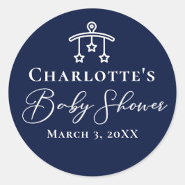 Chic Midnight Blue Baby Dusche Personalisiert Runder Aufkleber