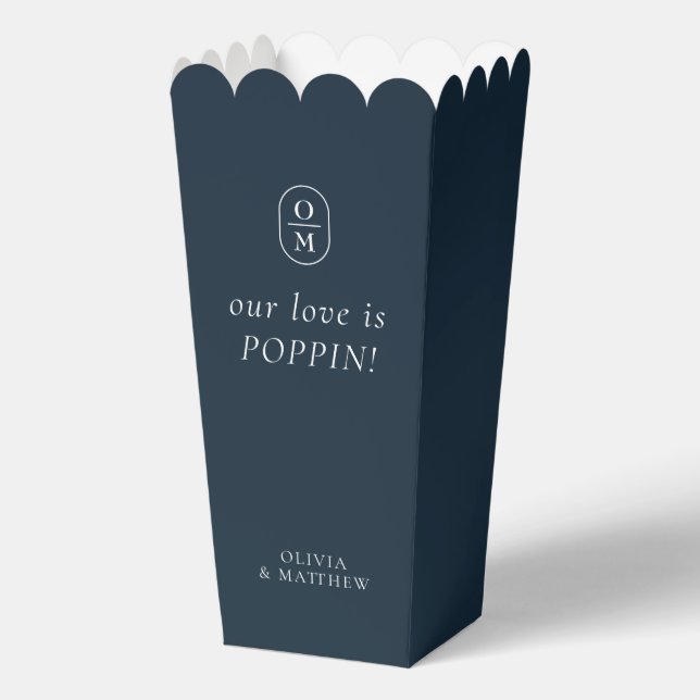 Chic Midnight Blue Monogram Popcorn Favor Box Geschenkschachtel (Vorderseite)