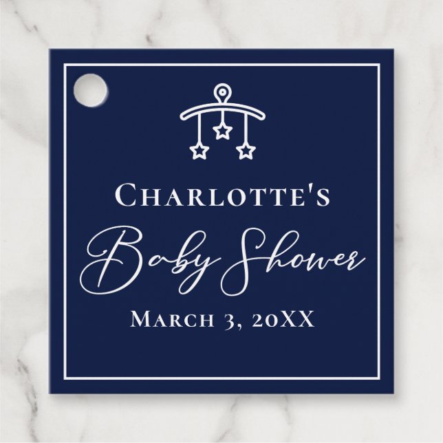Chic Midnight Blue Stars Mobile Baby Dusche Geschenkanhänger (Vorderseite)