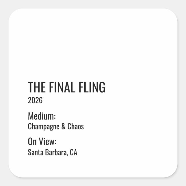 Chic Minimal Bachelorette Clean Aesthetic Museum Quadratischer Aufkleber (Vorderseite)