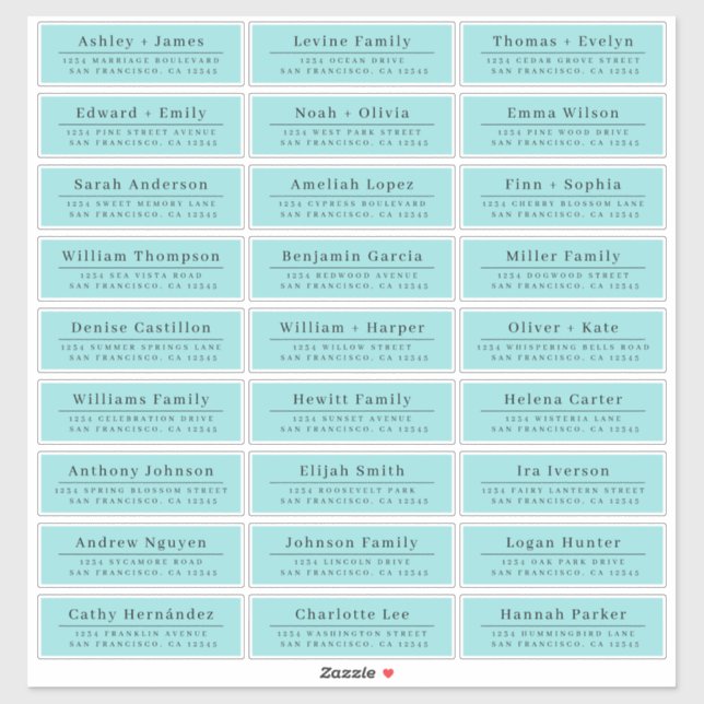 Chic Minimal Blue Wedding Guest Address Labels (Blatt)