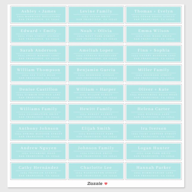 Chic Minimal Blue Wedding Guest Address Labels (Blatt)