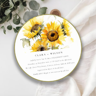 Chic Minimal Boho Wasserfarbe Sonnenblumen Verlobu Einladung