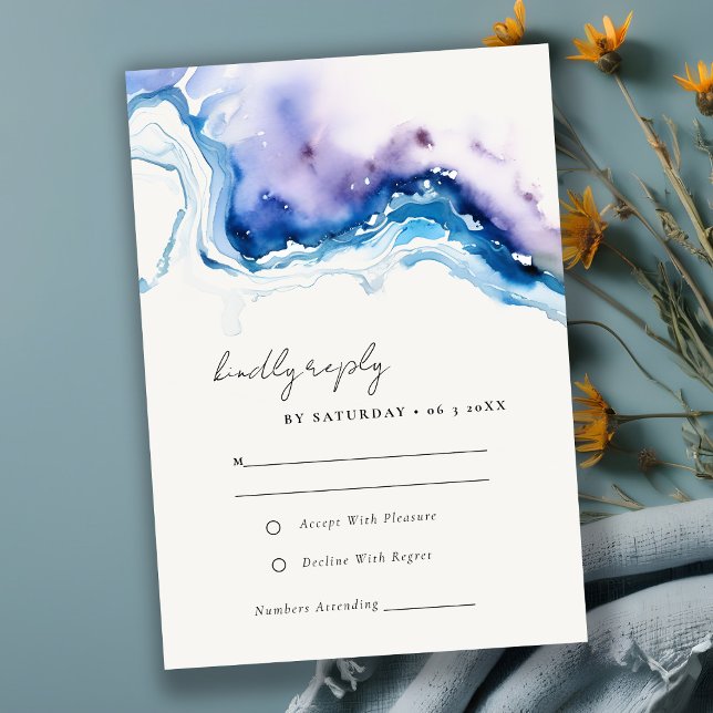 Chic Minimal Coastal Sea Beach Watercolor Wedding RSVP Karte (Von Creator hochgeladen)