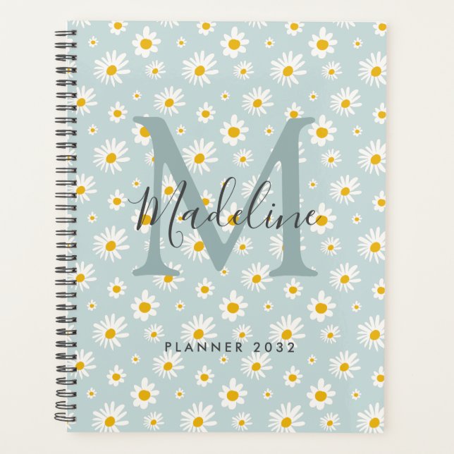 Chic Minimal Daisy Türkis Schrift Monogramm Planer (Vorderseite)