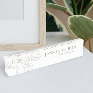 Chic Minimal Floral Desk Namplate Namensplakette
