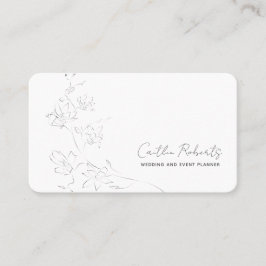 Chic Minimal Floral Weiß Grau Handschriftlich Visitenkarte
