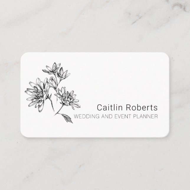 Chic Minimal Floral White Business Card Visitenkarte (Vorderseite)
