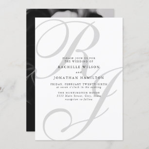 Chic Minimal Foto Schwarz-weiß Monogram Wedding Einladung