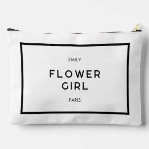 Chic Minimal French Black & White Flower Girl Name Zubehörtasche