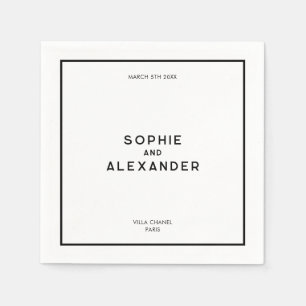 Chic Minimal French Black & White Wedding Serviette