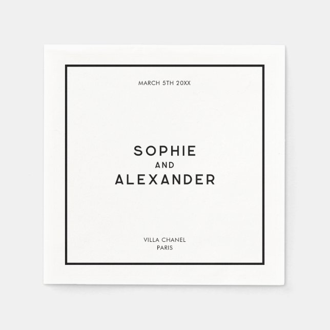 Chic Minimal French Black & White Wedding Serviette (Vorderseite)