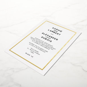 Chic Minimal French Gold Border Wedding Folieneinladung
